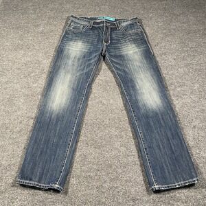 Rock & Roll Denim Revolver Straight Slim Leg Jeans Mens 36x32 Faded Whiskered